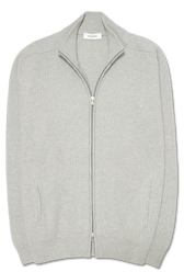 Gran Sasso Wool Cashmere Rib Full Zip Light Grey