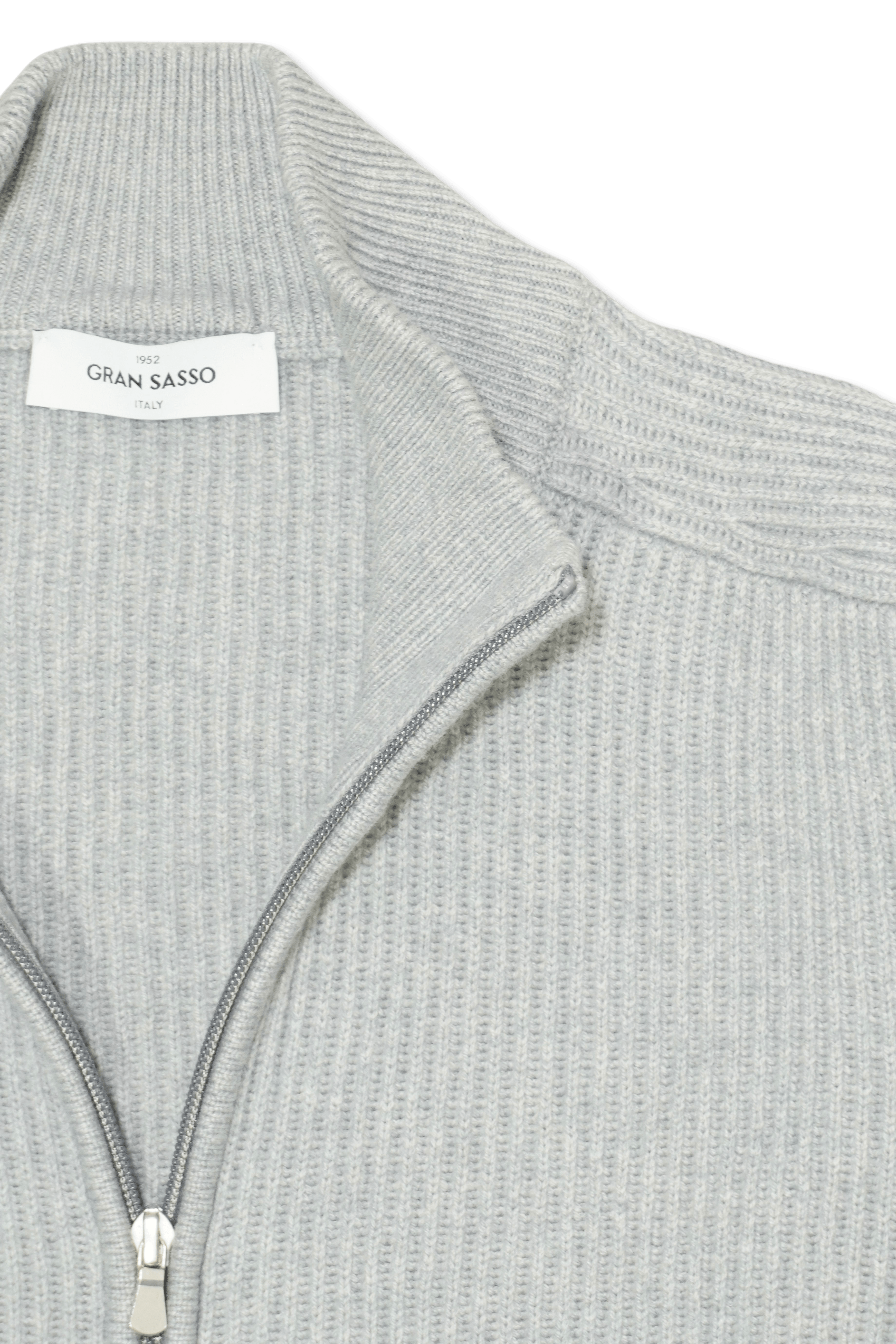 Gran Sasso Wool Cashmere Rib Full Zip Light Grey
