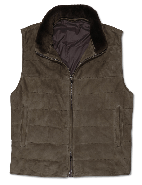 Zonda Suede Vest Shearling Collar Brown