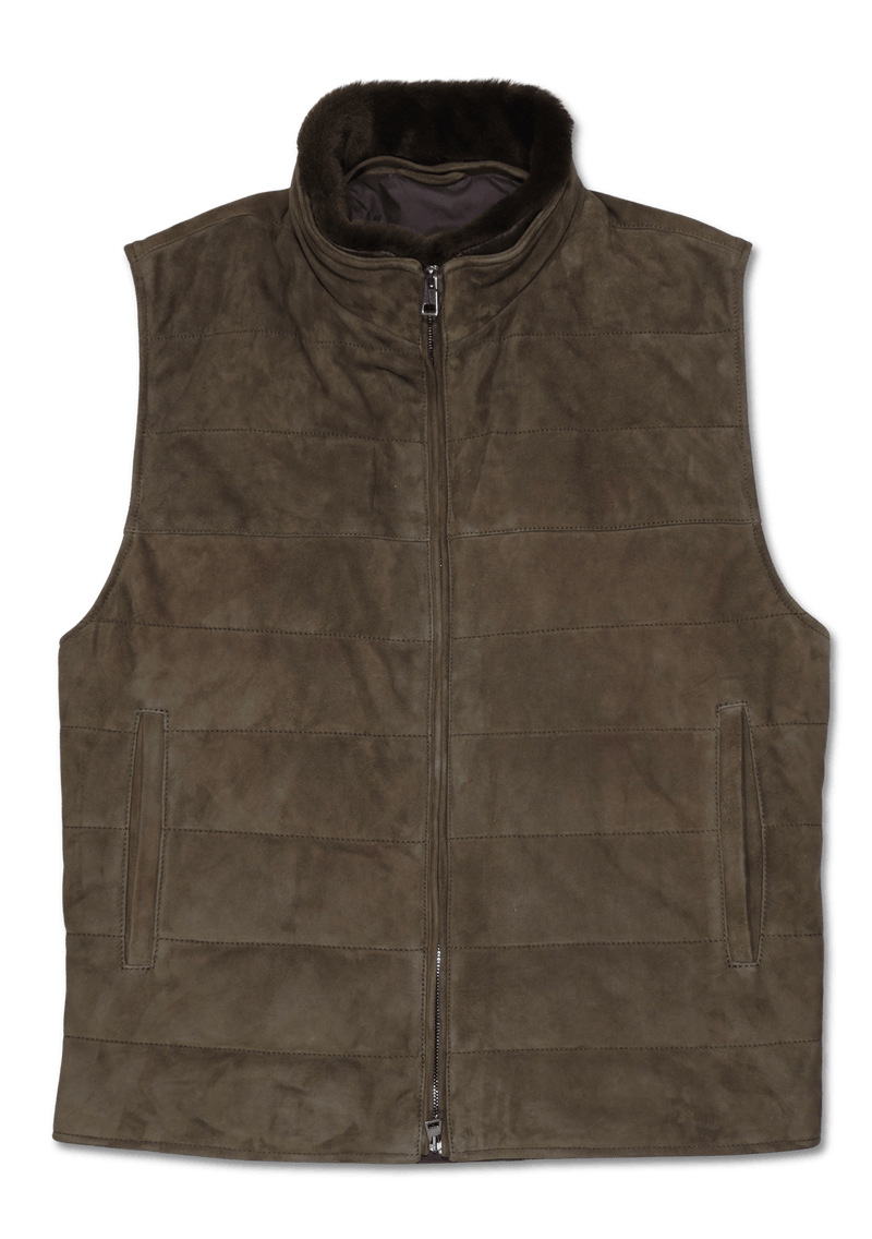 Zonda Suede Vest Shearling Collar Brown