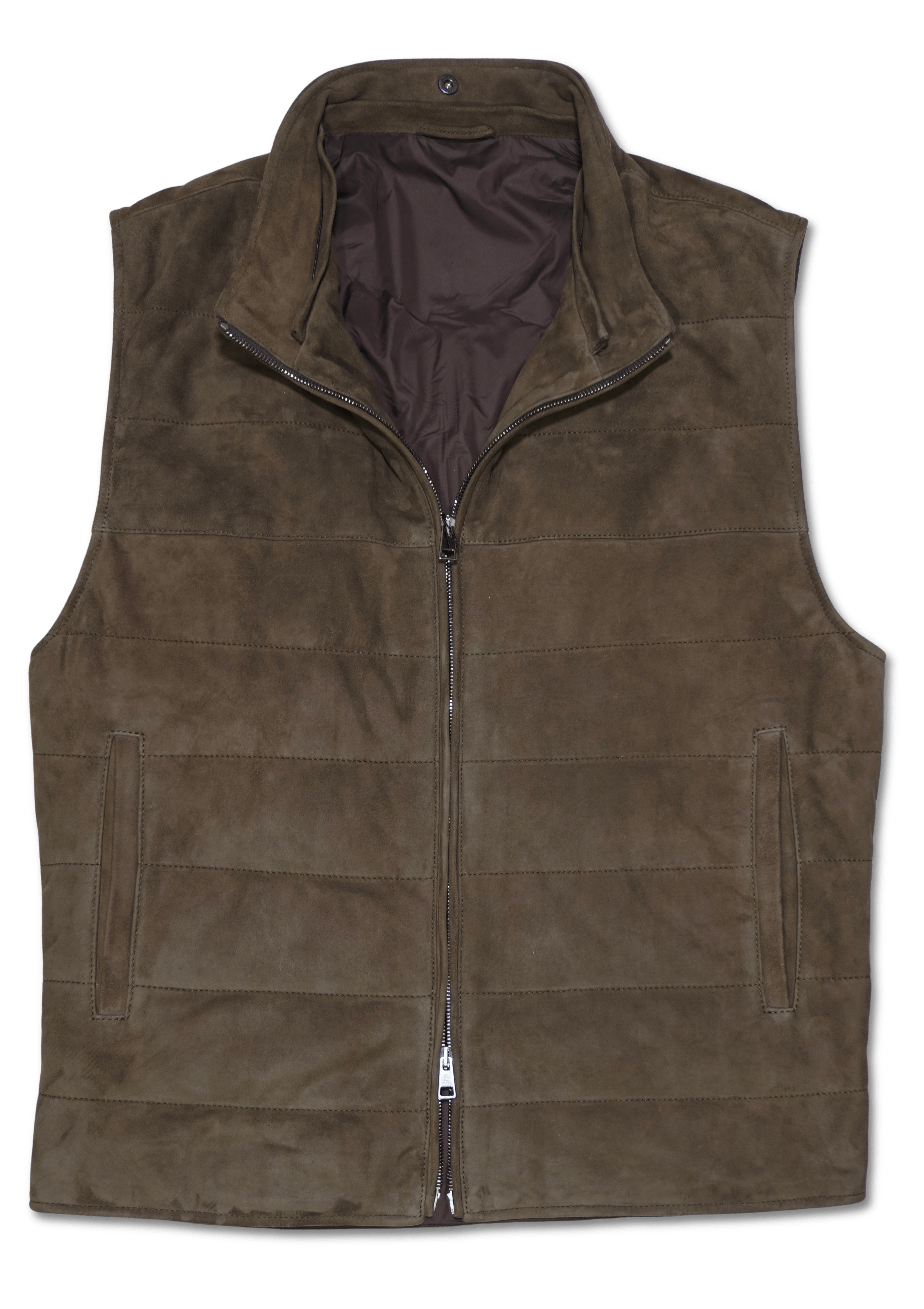 Zonda Suede Vest Shearling Collar Brown