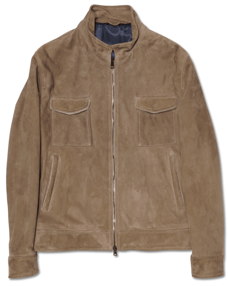 Zonda Shearling Trim Suede Jacket Taupe