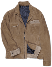 Zonda Shearling Trim Suede Jacket Taupe