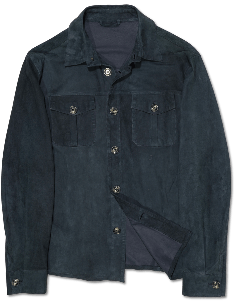 Barba Napoli Suede Shirt Dark Blue
