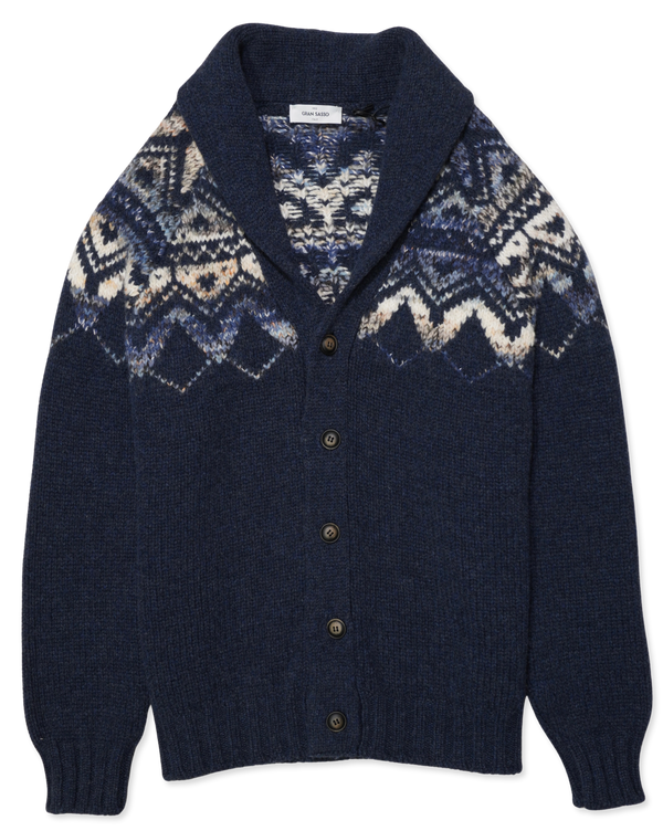Gran Sasso Shawl Collar Patterned Blue