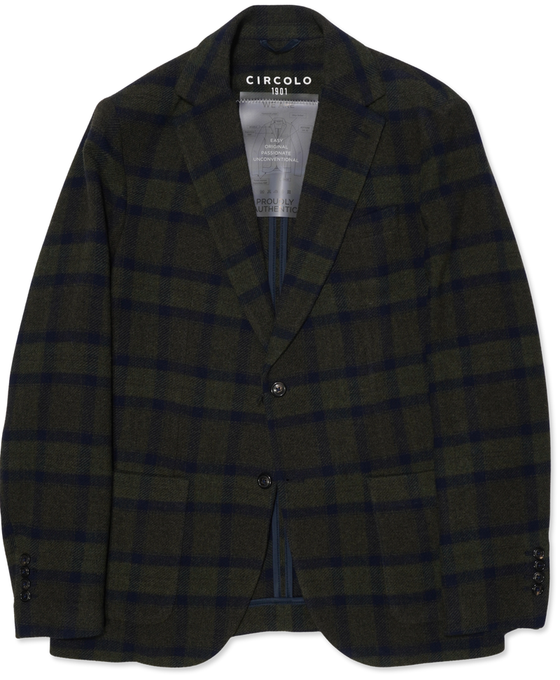Circolo Wool Jacket Check Dark Green