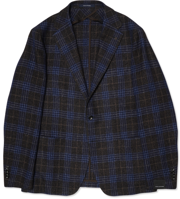 Tagliatore Wool Silk Jacket Check Blue Brown