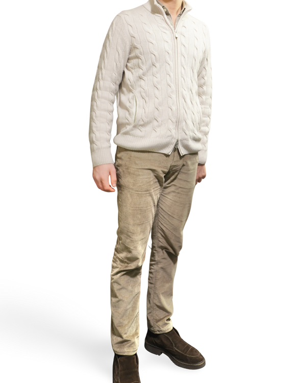 Gran Sasso Cable Knit Zip Natural