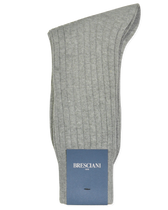 Bresciani Pure Cotton Ribbed Socks Light Grey
