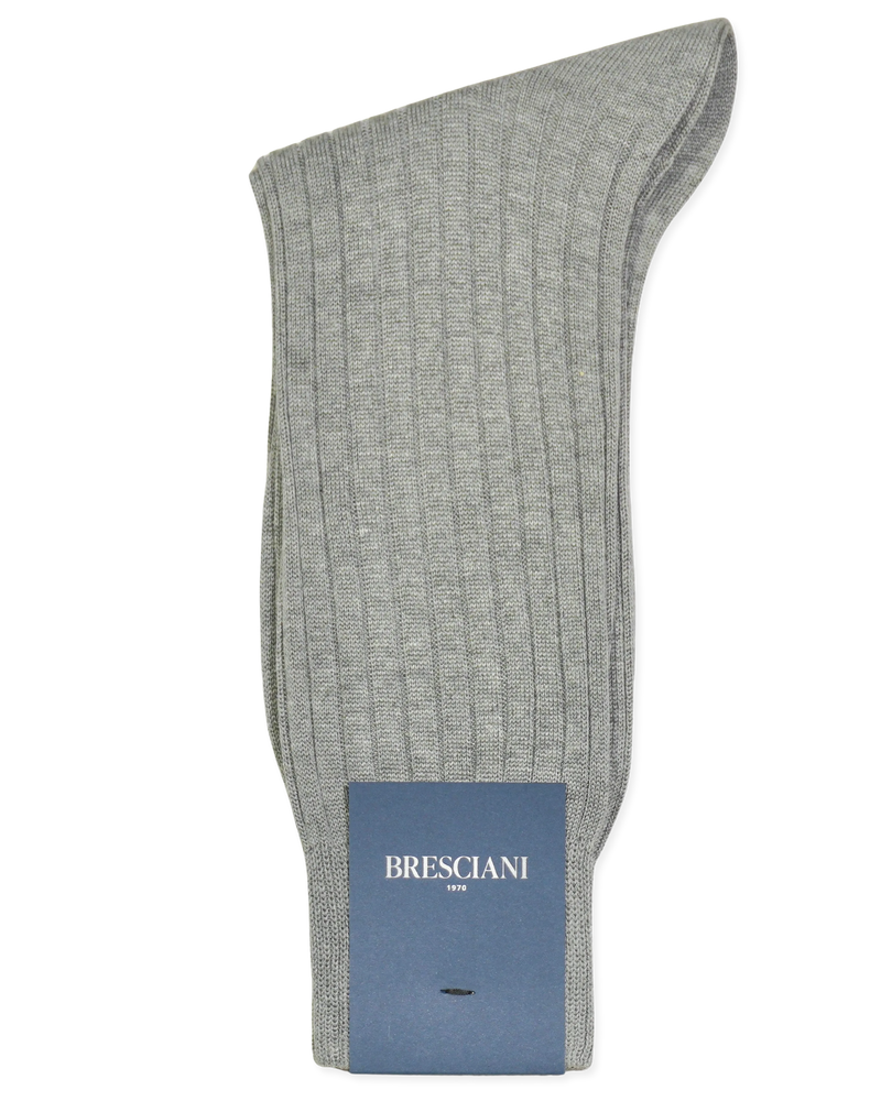 Bresciani Pure Cotton Ribbed Socks Light Grey