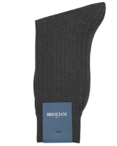 Bresciani Pure Cotton Ribbed Socks Dark Grey