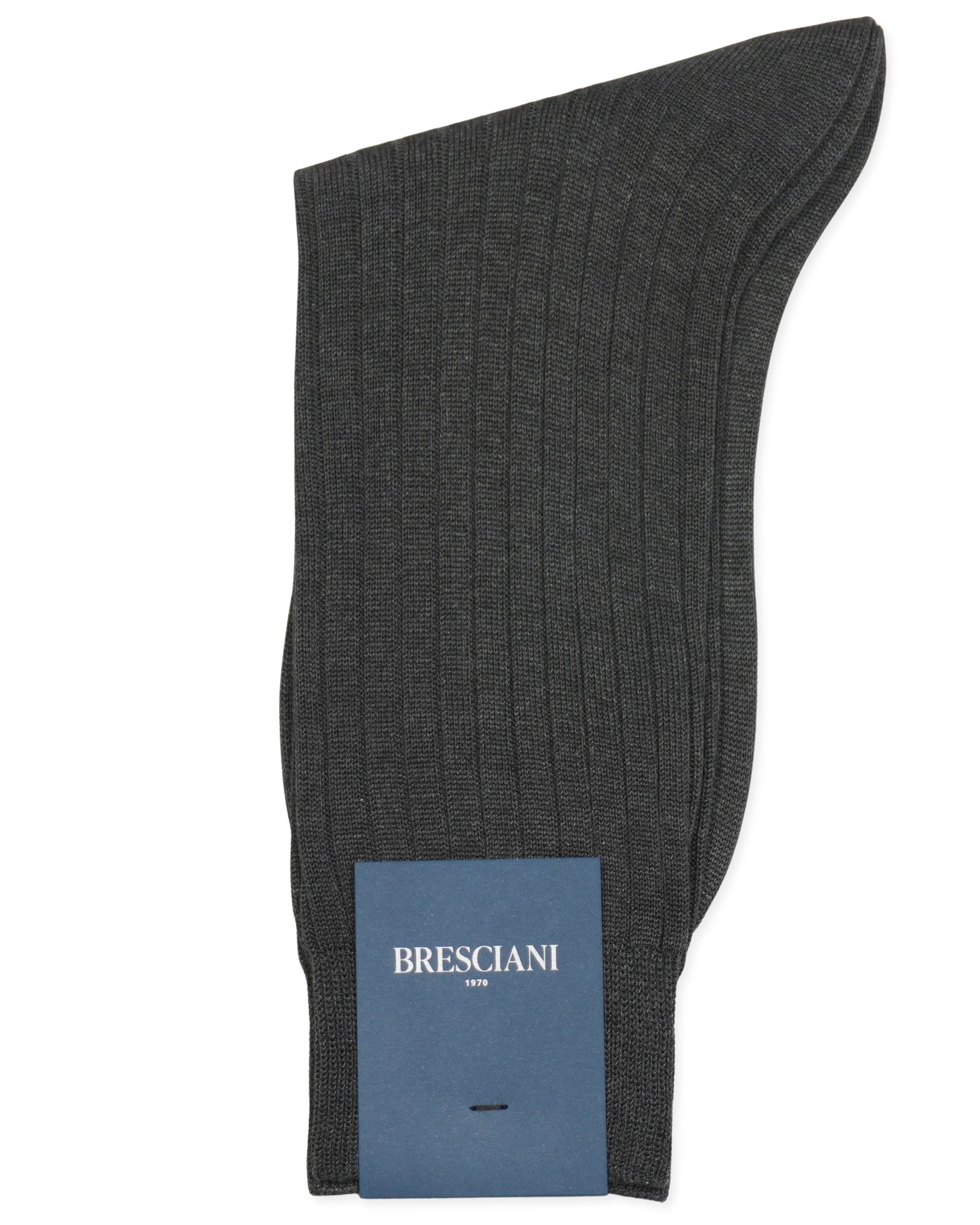 Bresciani Pure Cotton Ribbed Socks Dark Grey
