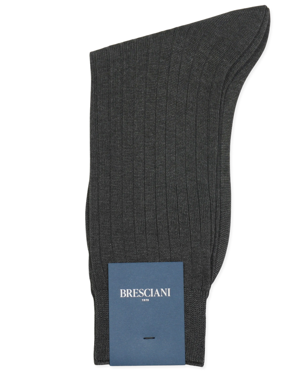Bresciani Pure Cotton Ribbed Socks Dark Grey