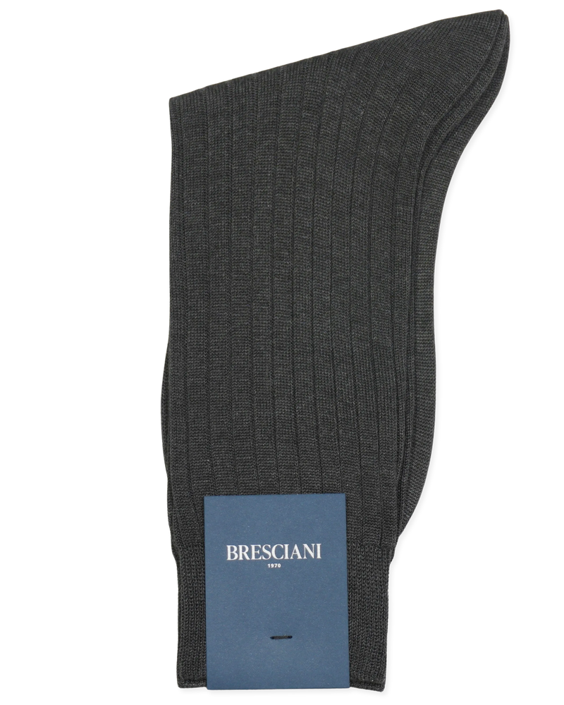 Bresciani Pure Cotton Ribbed Socks Dark Grey