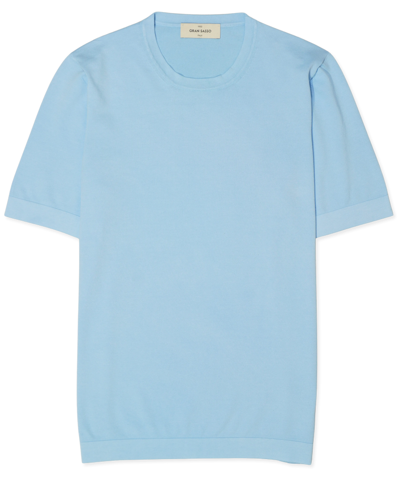 Gran Sasso Knitted T-Shirt Washed Cotton Light Blue