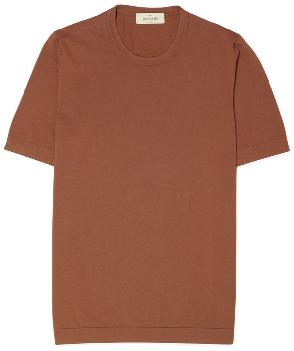 Gran Sasso Knitted T-Shirt Washed Cotton Terracotta