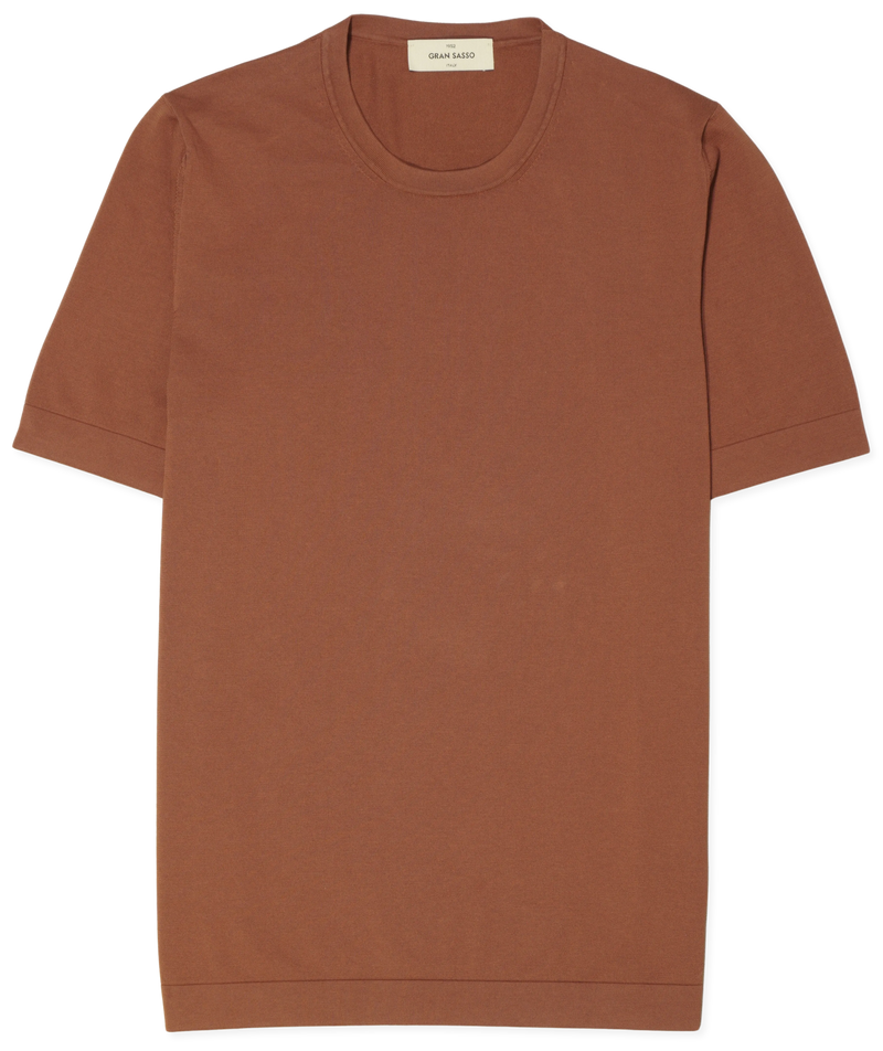 Gran Sasso Knitted T-Shirt Washed Cotton Terracotta