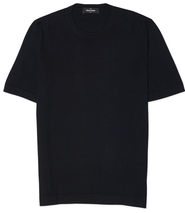 Gran Sasso Knitted T-Shirt Cashmere Silk Navy