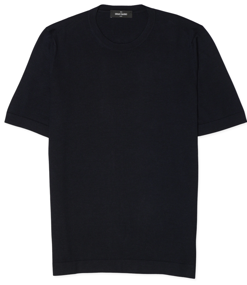 Gran Sasso Knitted T-Shirt Cashmere Silk Navy