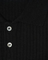 Gran Sasso Polo Shirt Linen Cotton Ribbed Black
