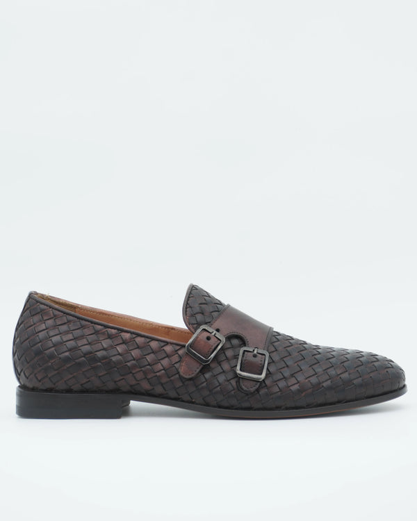 Sand Copenhagen Double Monk Woven Leather Dark Brown