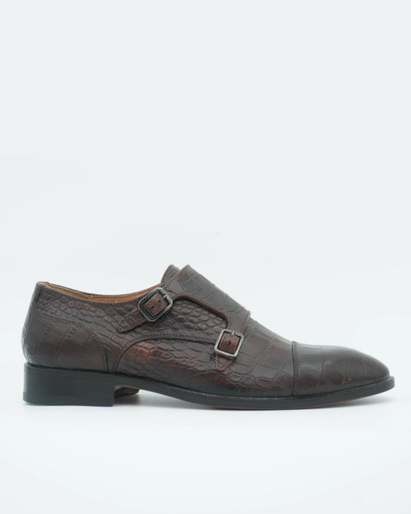 Sand Copenhagen Double Monk Croco Leather Dark Brown