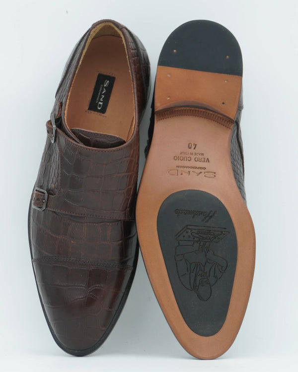 Sand Copenhagen Double Monk Croco Leather Dark Brown