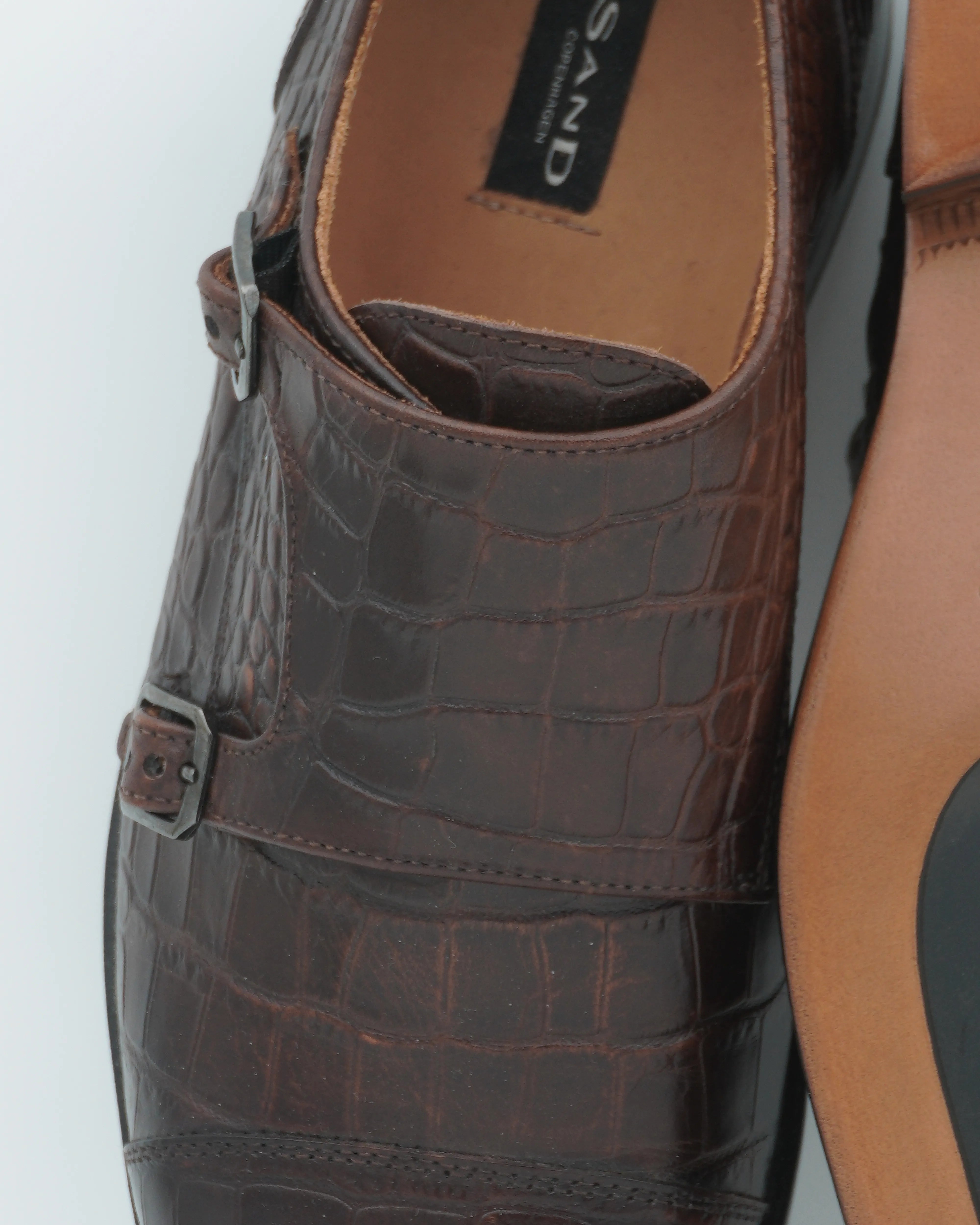 Sand Copenhagen Double Monk Croco Leather Dark Brown
