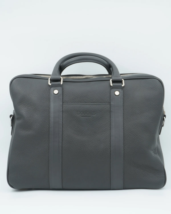 Doucals Business Leather Briefcase Grey