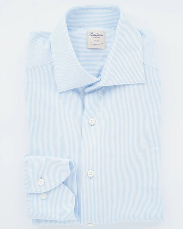 Stenströms Shirt Luxury Jersey Fine Stripe Light Blue