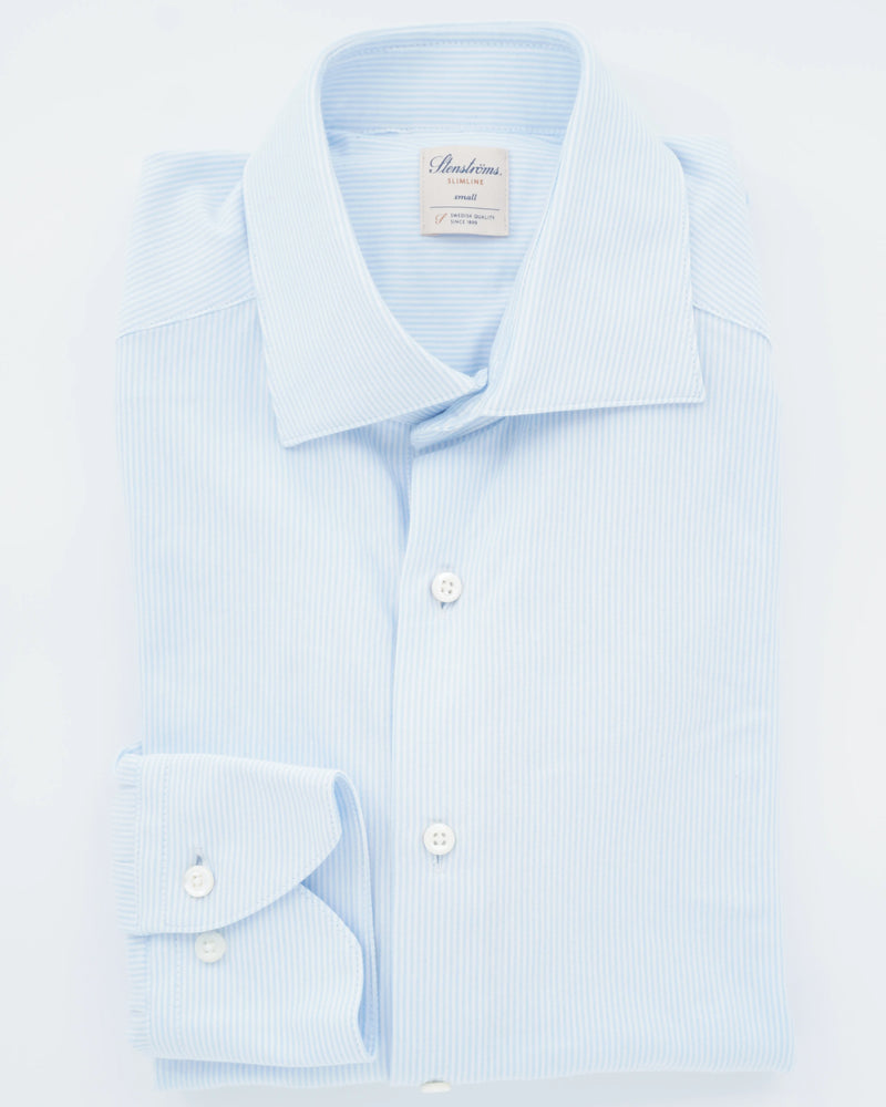 Stenströms Shirt Luxury Jersey Fine Stripe Light Blue