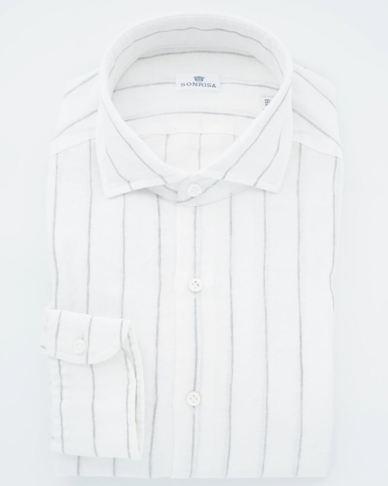 Sonrisa Shirt Pure Linen Striped White