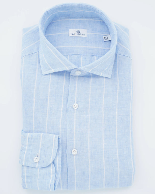 Sonrisa Shirt Pure Linen Striped Light Blue