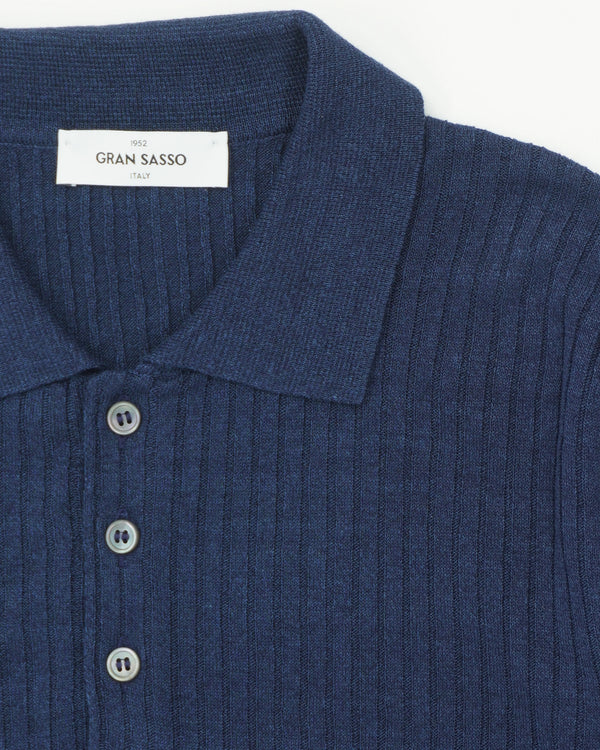 Gran Sasso Polo Shirt Linen Cotton Ribbed Navy