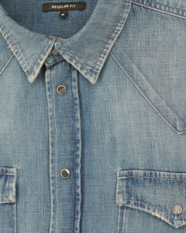 Dondup Western Shirt Pure Cotton Denim Medium Blue