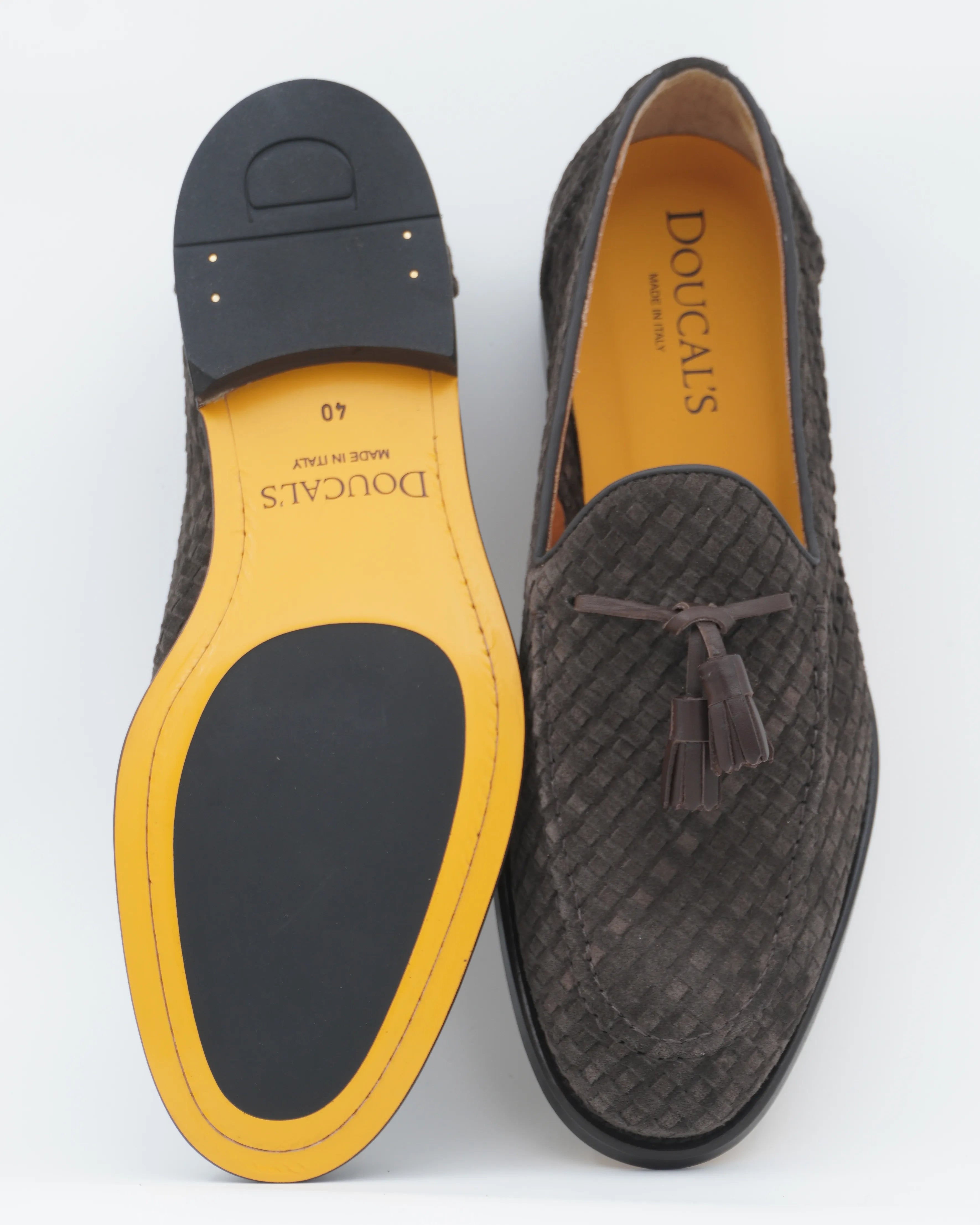 Doucals Detachable Tassel Loafer Woven Suede Dark Brown
