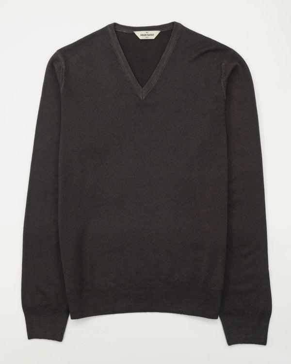 Gran Sasso Pullover V-neck Garment Dyed Brown