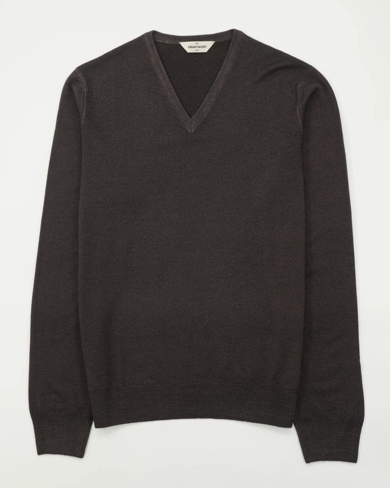Gran Sasso Pullover V-neck Garment Dyed Brown