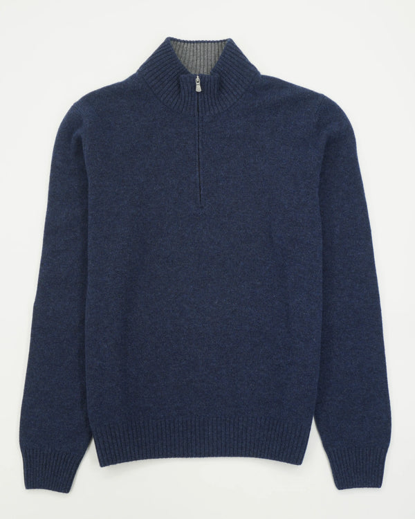 Gran Sasso Half Zip Wool Cashmere Blue