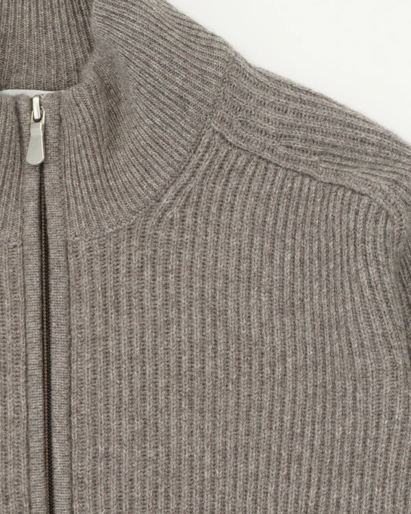 Gran Sasso Full Zip Wool Cashmere Rib Taupe