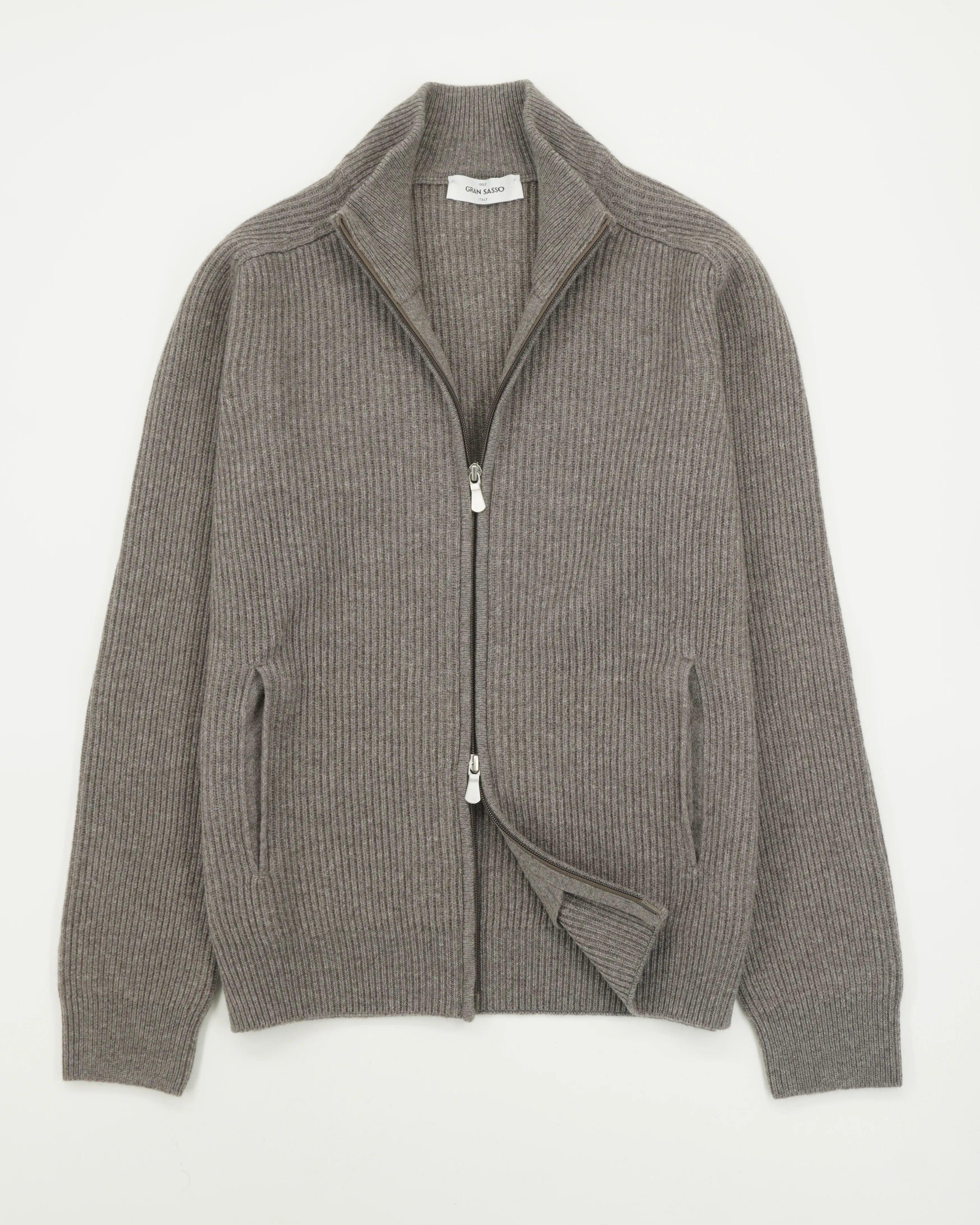 Gran Sasso Full Zip Wool Cashmere Rib Taupe