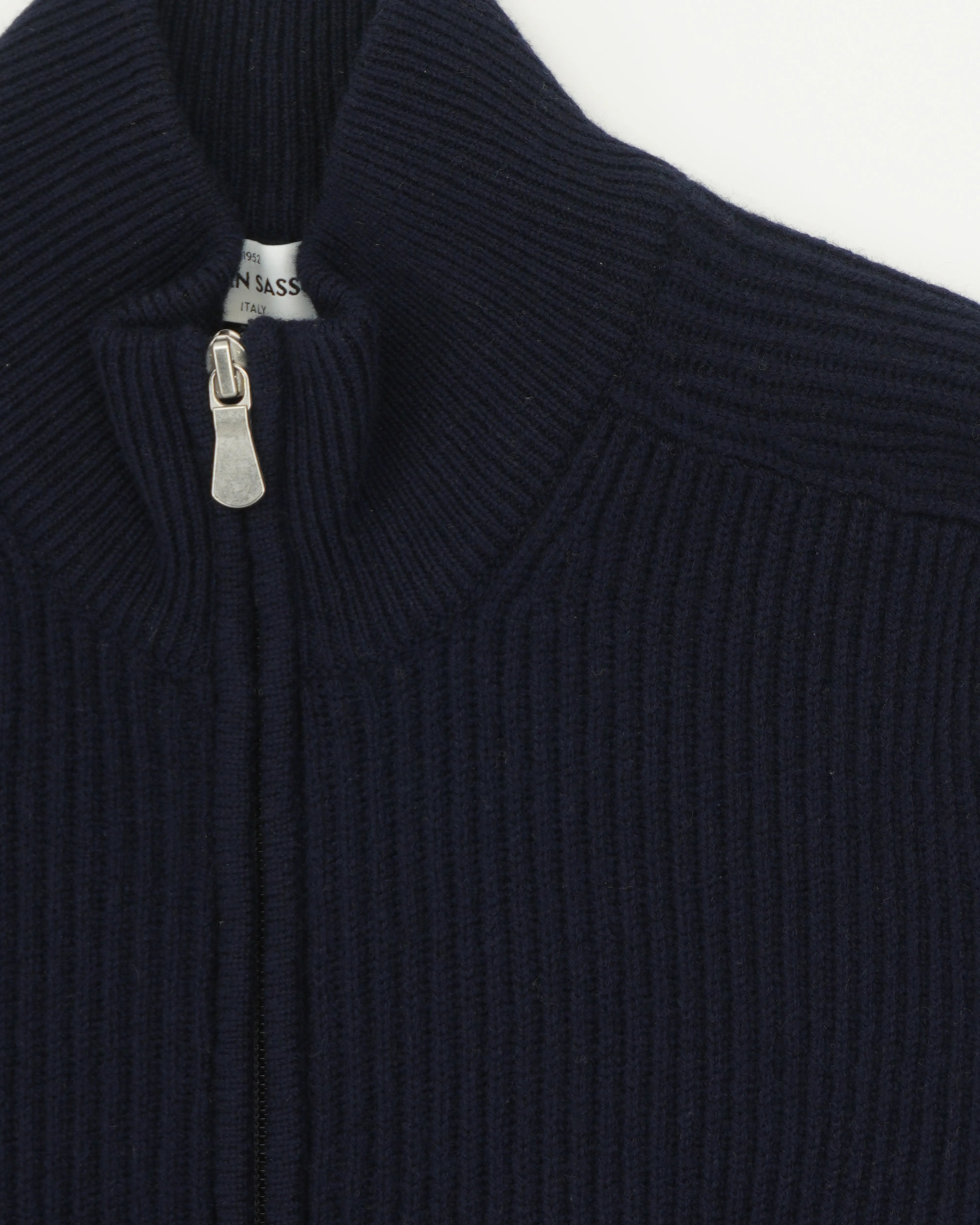 Gran Sasso Full Zip Wool Cashmere Rib Navy