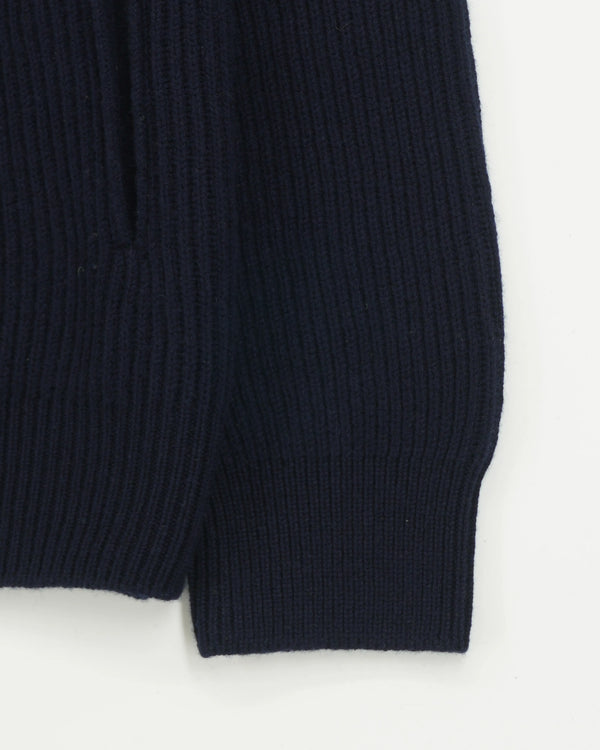 Gran Sasso Full Zip Wool Cashmere Rib Navy