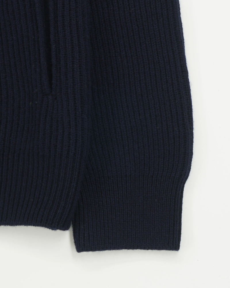 Gran Sasso Full Zip Wool Cashmere Rib Navy
