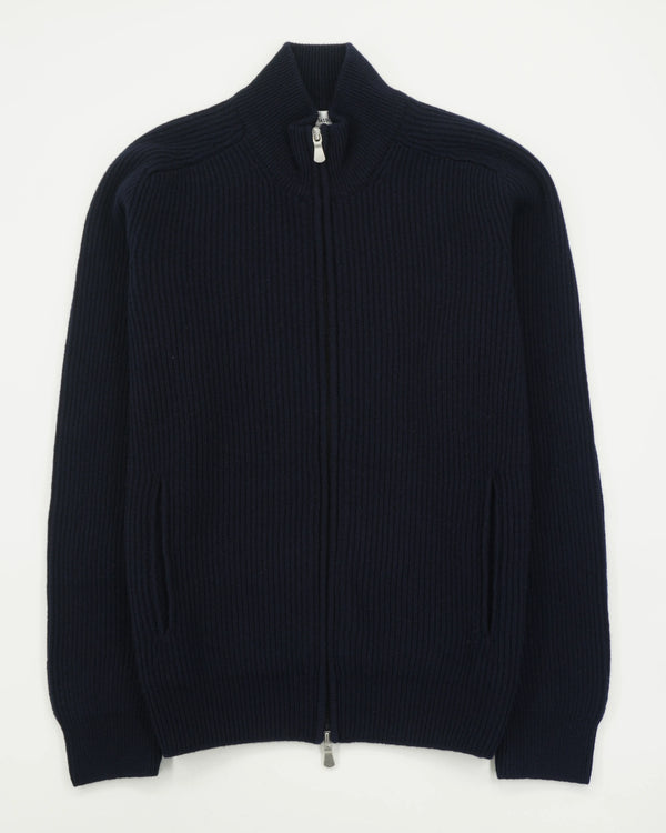 Gran Sasso Full Zip Wool Cashmere Rib Navy