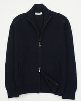 Gran Sasso Full Zip Wool Cashmere Rib Navy