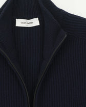 Gran Sasso Full Zip Wool Cashmere Rib Navy
