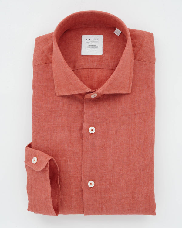 Xacus Shirt Pure Linen Slim Fit Soft Orange