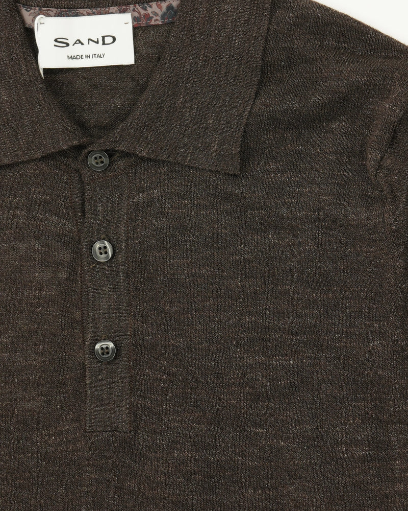 Sand Polo Shirt Linen Blend Dark Brown