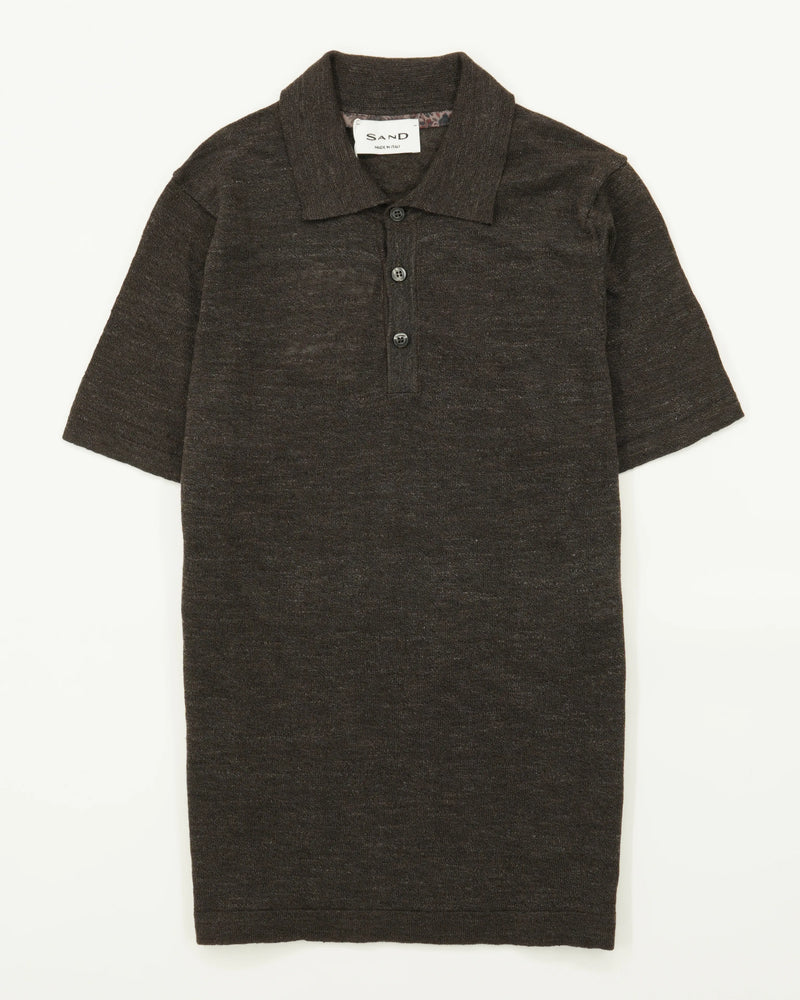 Sand Polo Shirt Linen Blend Dark Brown
